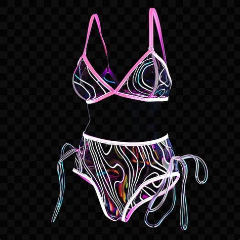 Premium PSD Retro Inspired Bikini With A High Waisted Bottom And A Playf Glowing Object Y K