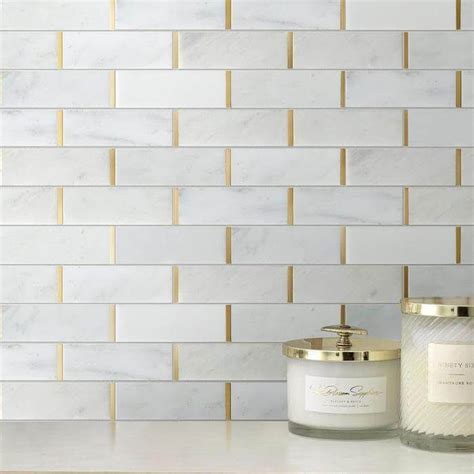 Natural Bianco White And Gold Metal Brick Subway Stone Tilesheets Marble Mosaic Tile