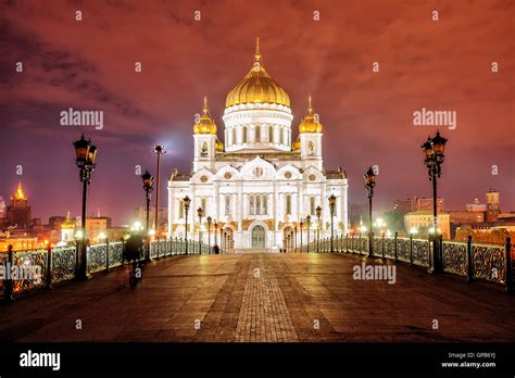 Golden Domes Of Christ The Saviour Cathedral Glowing In Night Lights