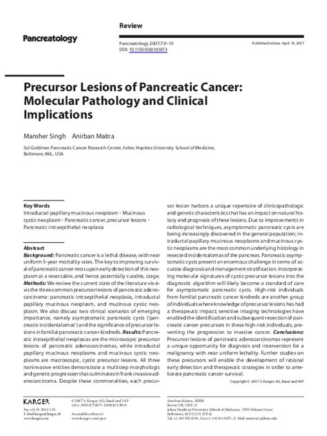 Pdf Precursor Lesions Of Pancreatic Cancer Molecular Pathology And