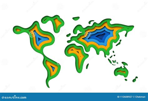 Abstract Paper Cut World Map Vector Illustration Stock Illustration