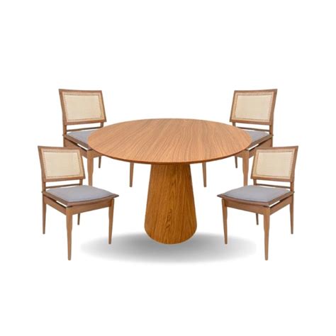 Conjunto Mesa de Jantar Cone 110 cm Freijó 4 Cadeiras Madeira