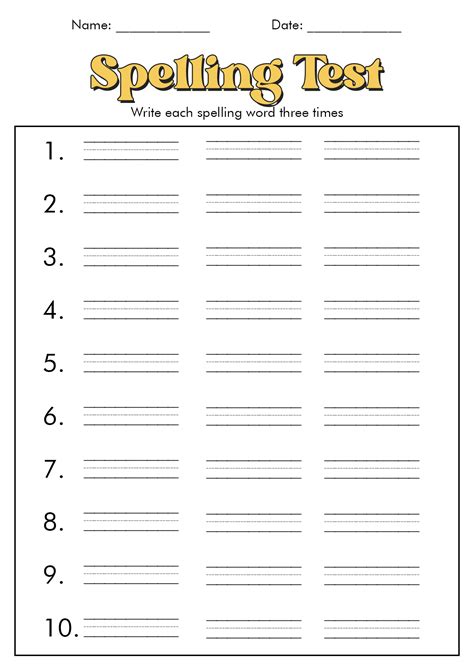 Spelling Word Practice Sheets