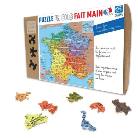 Puzzle en bois 100 pièces Carte départements France Vente jouet enfant