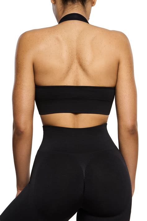 Focused Halter Neck Supportive Sports Bra In Black Oh Polly