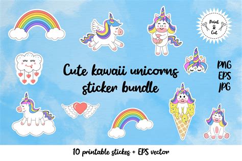 Cute Kawaii Unicorns Sticker Bundle Graphic By Julyg Art Store · Creative Fabrica