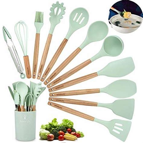 Silicone Cooking Utensils Kitchen Utensil Set Vivayo 12 Pcs Acacia Wooden Handles Silicone