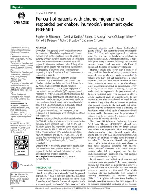 Pdf Per Cent Of Patients With Chronic Migraine Who Responded Per Onabotulinumtoxina Treatment