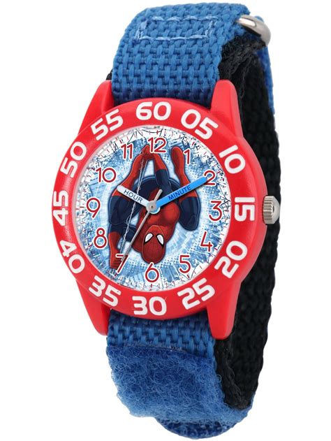 Ultimate Spider Man Boys Red Plastic Time Teacher Watch Blue Hook And