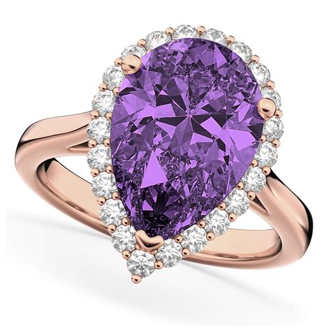 Pear Cut Halo Amethyst And Diamond Engagement Ring 14k Rose Gold 5 44ct