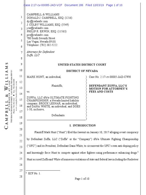 Zuffas Motion For Attorney Fees And Costs Pdf Attorneys Fee Lawsuit