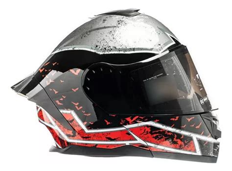 Casco Motociclista Kov Zero Batman Rojo Abatible Con Luz Led