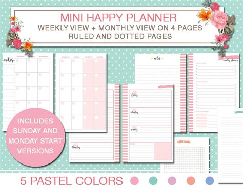 Mini Happy Planner Printable Kit Weekly And Monthly Planner Inserts