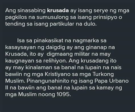 Ano Ang Kahalagahan Ng Krusada Sa Kasaysayan Ng Daigdig Brainly Ph