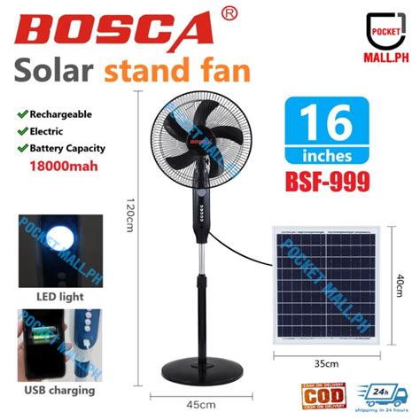 BOSCA Solar Stand Fan 16 Inches Solar Electric Fan Plug And Play COD