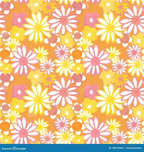 Groovy Flowers Art S S Gouache Floral Wallpaper S