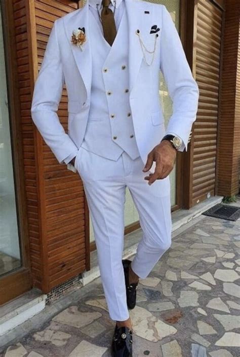 Mens White 3 Piece Suit Mens Wedding Clothes Mens Groom Suit Bespoke Suit Eligent Suit