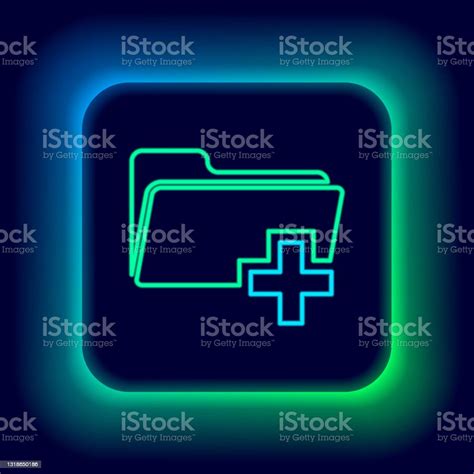 빛나는 네온 줄 검은 색 배경에 격리 된 새 폴더 아이콘을 추가합니다 새 폴더 파일 기호입니다 문서를 복사합니다 폴더 만들기 를