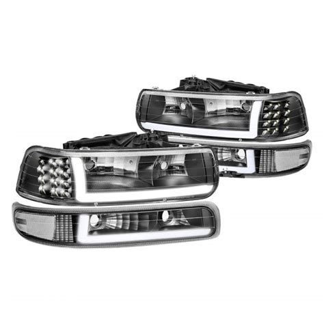 Lumen® Chevy Silverado 1500 Silverado 1500 Hd 2001 Black Led Drl Bar Headlights With Turn