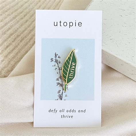 Thrive Leaf Enamel Pin By Utopie Pins Lapel Pin Cute Etsy