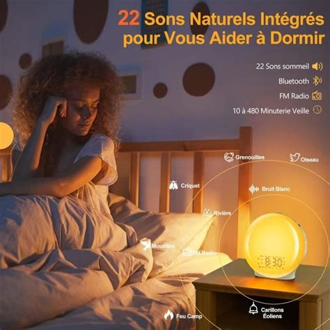 Réveil Lumière Bluetooth Radio Eveil Matin Lumineux Lampe de Chevet 20