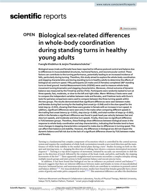 Pdf Biological Sex Related Differences In Whole Body Coordination