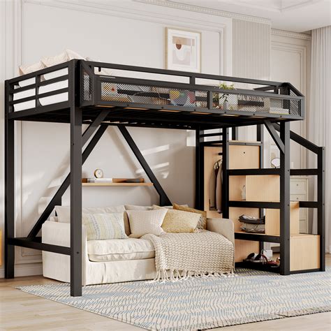 latitude run loft bed  storage stairs shelves  built