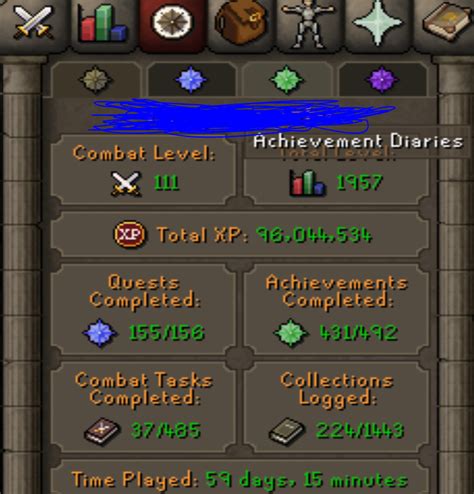 ORSRS lvl 1957, Combat lvl 111.6 / 291 QP/All Hard Diaries complete ...