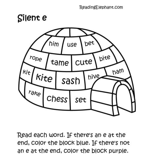 Silent E Worksheets Pdf Igloo Fun Reading Elephant