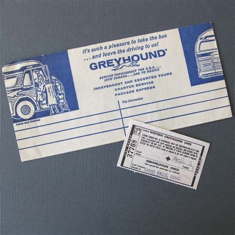 Vintage Greyhound Bus Ticket Stub and Envelope