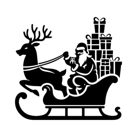 A Black And White Drawing Silhouette Of A Reindeer Sleigh With A Santa On The Back Premium Ai