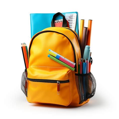 Premium Photo Bright Backpack With School Stationery Isolated On White