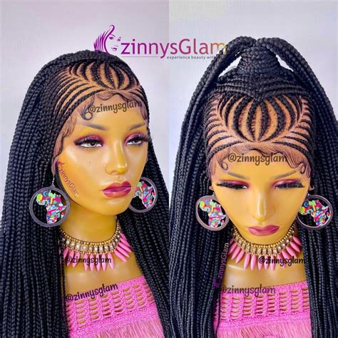 Fulani Cornrow Braided Wig For Black Women Handmade Closure Full Lace