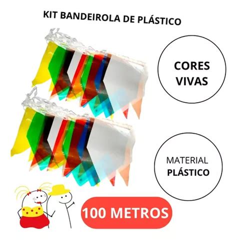 Kit 100 Metros Bandeirinha Plástico Festa Junina Bandeirola MercadoLivre