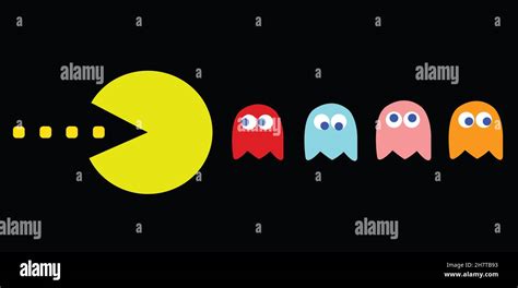 Pac Man Game Theme Vector Illustration Retro Computer Game With Pac Man Pinky Blinky Inky