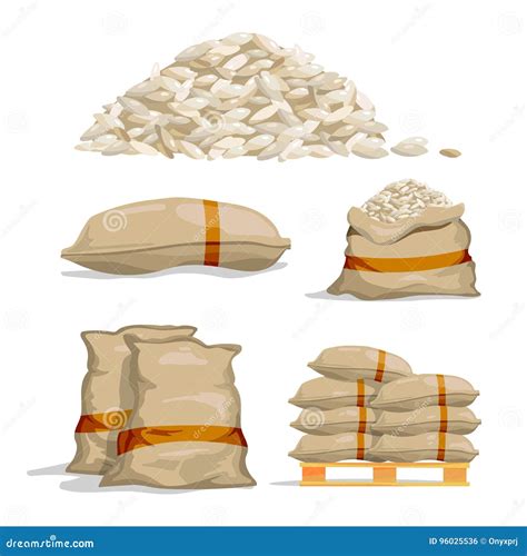 Different Sacks Of White Rice Food Storage Vector Illustrations Stock