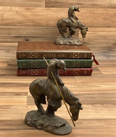 Vintage Indian Bookends End Of The Trail Bronze Patinated Cast Iron