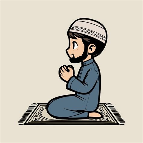 Muslim Man Praying Cartoon Character Illustration Isolated Background