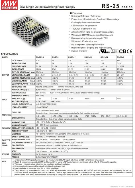 MeanWell Power Supply (Single Output) 25W 3.3~48V