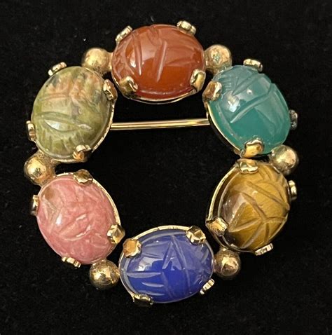 Burt Casell Egyptian Scarab Brooch Vintage Gold Filled Pin K