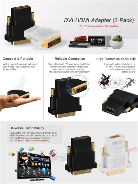 Rankie Dvi To Hdmi Adapter Gold Plated Converter 2 Pack