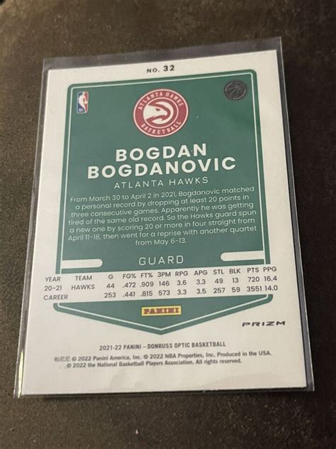 Bogdan Bogdanovic 2021 22 Donruss Optic Silver Pulsar Prizm 32 Atlanta