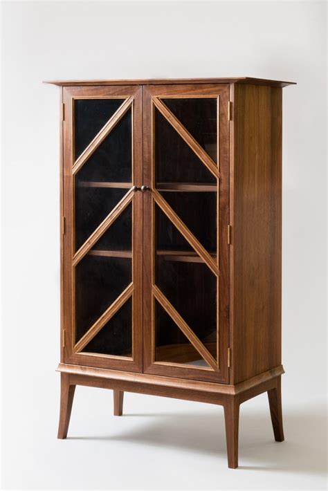 Tall Contemporary Walnut Cabinet With Glass Doors And Butternut Details For Sale At 1stdibs