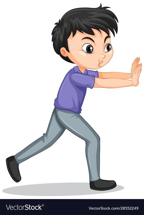 Boy Pushing Wall On Isolated Background Royalty Free Vector