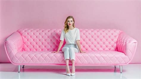 Premium Photo A Female Model With Creative Modern Sofa Design