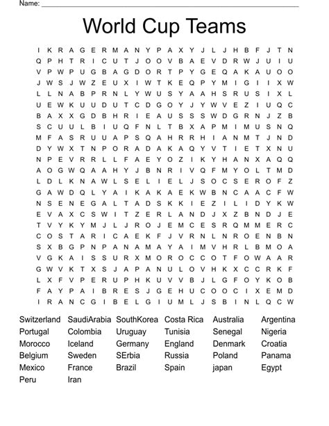 World Cup Teams Word Search WordMint