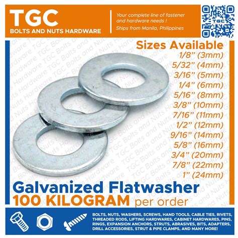 TGC 1KILO Flat Washer GI 3mm To 24mm 1 8 1 Inches Flatwasher