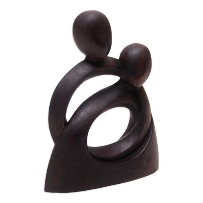 Hand Carved Romantic Suar Wood Sculpture Of Couple Hugging Endless