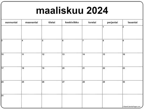 Maaliskuu 2024 Tulostettava Kalenteri Suomeksi Kalenteri Maaliskuu