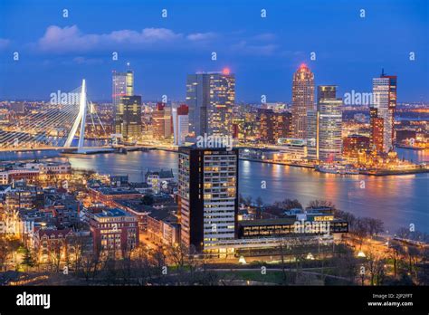 Rotterdam Netherlands City Skyline Over The Nieuwe Maas River At